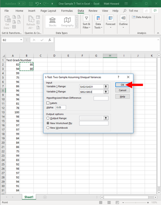 one-sample t-test in excel 9