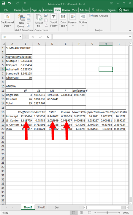 Moderation with Regression in Excel 25
